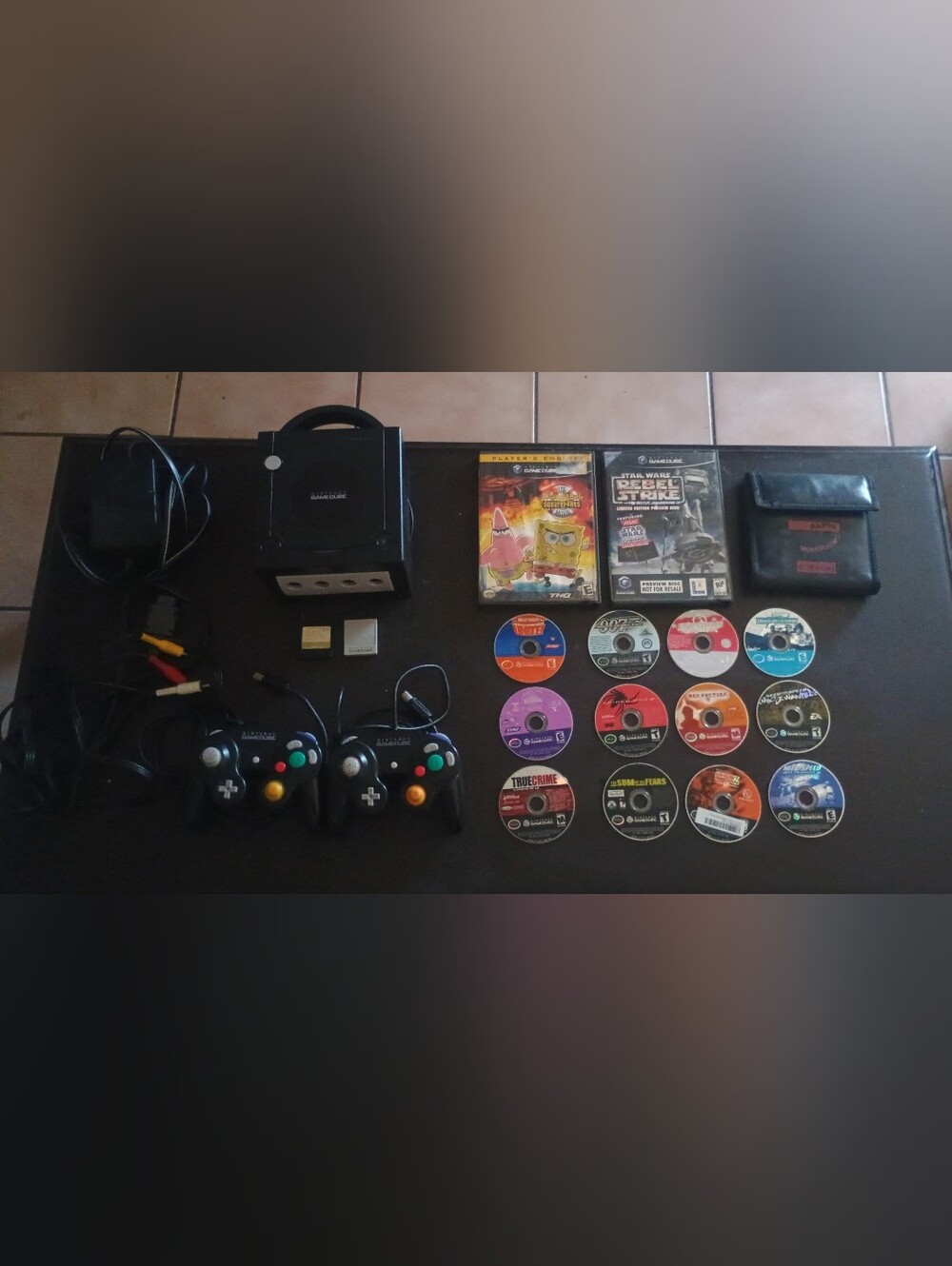 Nintendo GameCube Black Console Bundle with Two Controllers and 14 Games